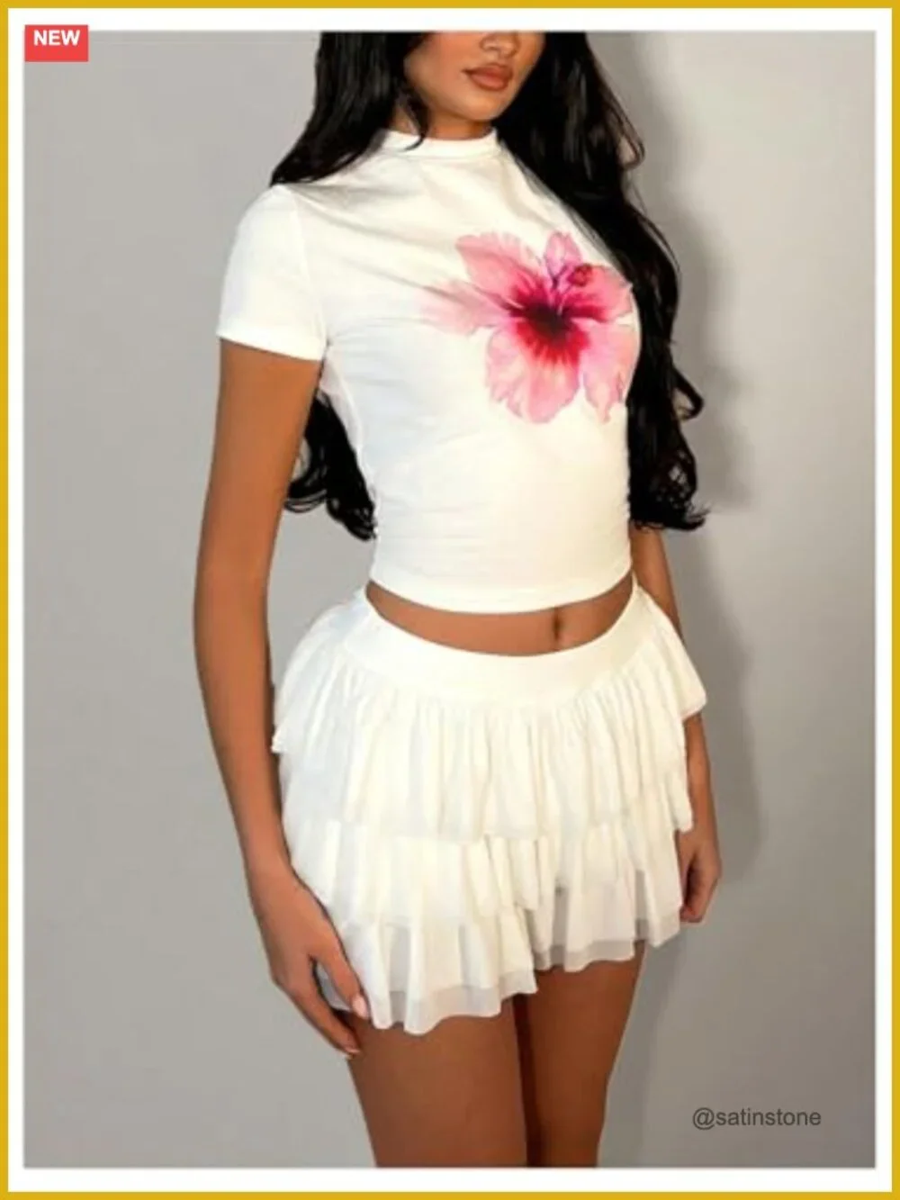 Y2K Tiered Ruffle Mini Skirt High Stretch A-Line Flowy Flare Skirt